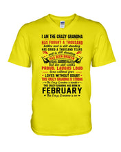 Load image into Gallery viewer, February Crazy Grandma Has Fought A Thousand Battles Cries For Birthday Gift Guys V-Neck
