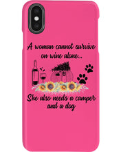 Load image into Gallery viewer, A Woman Cannot Survive On Wine Alone She Also Needs A Camper And A Dog Phone case
