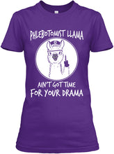 Load image into Gallery viewer, Phlebotomist Llama Ain't Got Time For Your Drama Ladies Tee
