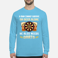Load image into Gallery viewer, A Man Cannot Survive On Beer Alone He Also Needs Darts Trending Unisex Long Sleeve
