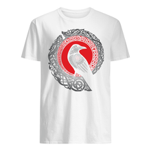Load image into Gallery viewer, Raven Viking Culture Celtic Design Gray And Red Guys Tee
