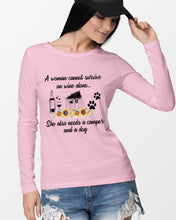 Load image into Gallery viewer, A Woman Cannot Survive On Wine Alone She Also Needs A Camper And A Dog Unisex Long Sleeve
