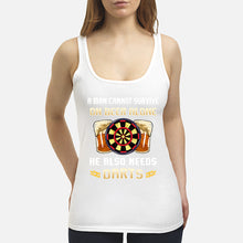 Load image into Gallery viewer, A Man Cannot Survive On Beer Alone He Also Needs Darts Trending Ladies Flowy Tank
