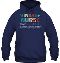 Load image into Gallery viewer, Vintage Nurse Knows More Than She Says And Notices More Than You Realize Hoodie
