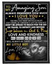 Load image into Gallery viewer, Just Believe In God And Pray Mama Gift For Son Fleece Blanket
