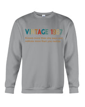 Load image into Gallery viewer, Vintage 1967 Knows More Than She Says And Notices More Than You Realize Sweatshirt
