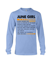 Load image into Gallery viewer, June Girl Facts Very Friendly But Dangerous Custom Design Unisex Long Sleeve
