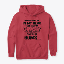 Load image into Gallery viewer, 9 Of 10 Voices In My Head Tell Me I'm Crazy One Just Hums Hoodie
