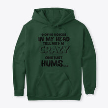 Load image into Gallery viewer, 9 Of 10 Voices In My Head Tell Me I'm Crazy One Just Hums Hoodie
