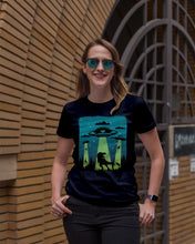 Load image into Gallery viewer, UFA Dinosaur T Rex Sky Full Of Stars Ladies Tee
