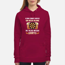 Load image into Gallery viewer, A Man Cannot Survive On Beer Alone He Also Needs Darts Trending Hoodie

