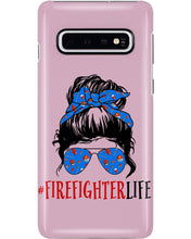Load image into Gallery viewer, Firefighter Make You Life Safe Lady With Blue Ribbonhead Gift For Women Phone case
