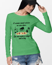 Load image into Gallery viewer, A Woman Cannot Survive On Wine Alone She Also Needs A Camper And A Dog Unisex Long Sleeve
