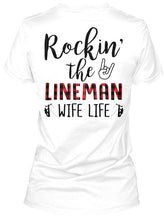Load image into Gallery viewer, Rocking The Lineman Wife Life Special Custom Design Ladies V-Neck

