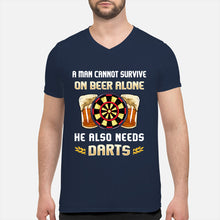 Load image into Gallery viewer, A Man Cannot Survive On Beer Alone He Also Needs Darts Trending Guys V-Neck
