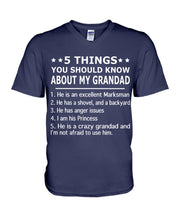 Load image into Gallery viewer, 5 Things You Should Know About My Grandad Purple Background Gift For Men Guys V-Neck
