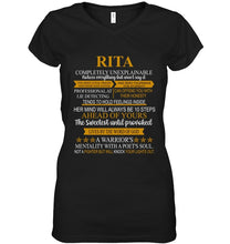 Load image into Gallery viewer, Rita Custom Name Gift A Warrior's Mentality With A Poet's Soul Ladies V-Neck
