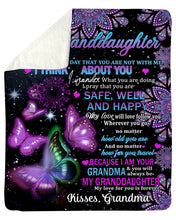 Load image into Gallery viewer, Purple Mandala Butterflies Grandma Gift For Granddaughter Think About You Sherpa Blanket
