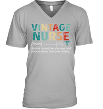 Load image into Gallery viewer, Vintage Nurse Knows More Than She Says And Notices More Than You Realize Guys V-Neck
