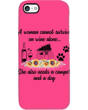 Load image into Gallery viewer, A Woman Cannot Survive On Wine Alone She Also Needs A Camper And A Dog Phone case

