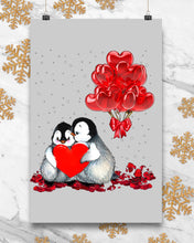 Load image into Gallery viewer, Penguin Forever Love With Red Heart Balloon Gift For Penguin Lovers Vertical Poster
