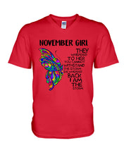 Load image into Gallery viewer, Birthday Gift For November Girl They Whispered To Her You Cannot Withstand The Storm Guys V-Neck
