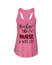 Load image into Gallery viewer, Vintage Funny Rockin' The Nurse And Wife Life Custom Ladies Flowy Tank
