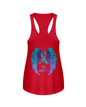 Load image into Gallery viewer, You Matter Ribbon Awareness With Angel Wings Ladies Flowy Tank
