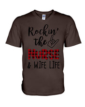 Load image into Gallery viewer, Vintage Funny Rockin' The Nurse And Wife Life Custom Guys V-Neck

