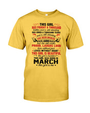 Load image into Gallery viewer, This Girl Has Fought A Thousand This Girl Was Born In March Guys Tee
