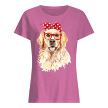 Load image into Gallery viewer, Golden Retriever With Red Polka Dot Ribbon Gift For Dog Lovers Ladies Tee
