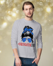 Load image into Gallery viewer, Firefighter Make You Life Safe Lady With Blue Ribbonhead Gift For Women Unisex Long Sleeve
