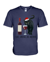 Load image into Gallery viewer, Cat Drink And Be Merry Meaningful Gift For Women Guys V-Neck

