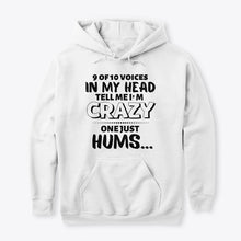 Load image into Gallery viewer, 9 Of 10 Voices In My Head Tell Me I'm Crazy One Just Hums Hoodie
