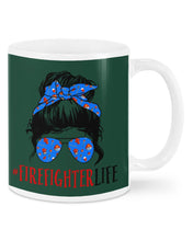 Load image into Gallery viewer, Firefighter Make You Life Safe Lady With Blue Ribbonhead Gift For Women Mug
