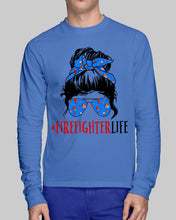 Load image into Gallery viewer, Firefighter Make You Life Safe Lady With Blue Ribbonhead Gift For Women Unisex Long Sleeve
