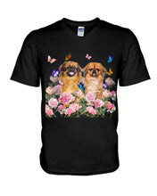 Load image into Gallery viewer, Pekingese With Peonies Gift For Dog Lovers Guys V-Neck
