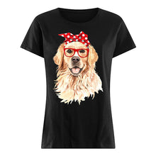 Load image into Gallery viewer, Golden Retriever With Red Polka Dot Ribbon Gift For Dog Lovers Ladies Tee
