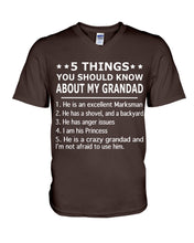 Load image into Gallery viewer, 5 Things You Should Know About My Grandad Purple Background Gift For Men Guys V-Neck
