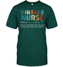 Load image into Gallery viewer, Vintage Nurse Knows More Than She Says And Notices More Than You Realize Guys Tee
