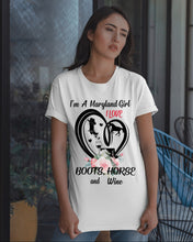 Load image into Gallery viewer, Maryland Girl Loves Boots Horse And Wine  For Personalized Nation Gift Guys Tee
