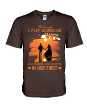 Load image into Gallery viewer, Behind Every Gorgeous Wife Is A Husband Who Believes In Her First Trending Guys V-Neck
