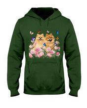 Load image into Gallery viewer, Peonies Garden Butterflies Pomeranian Gift For Dog Lovers Hoodie
