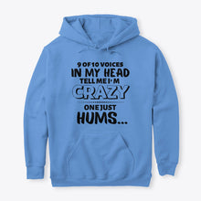 Load image into Gallery viewer, 9 Of 10 Voices In My Head Tell Me I'm Crazy One Just Hums Hoodie
