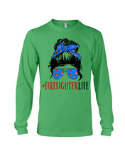 Load image into Gallery viewer, Firefighter Make You Life Safe Lady With Blue Ribbonhead Gift For Women Unisex Long Sleeve

