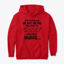 Load image into Gallery viewer, 9 Of 10 Voices In My Head Tell Me I'm Crazy One Just Hums Hoodie
