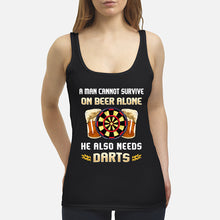 Load image into Gallery viewer, A Man Cannot Survive On Beer Alone He Also Needs Darts Trending Ladies Flowy Tank
