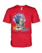 Load image into Gallery viewer, Cat With Coffee Is The Satisfaction Gift For Cat Lovers Guys V-Neck
