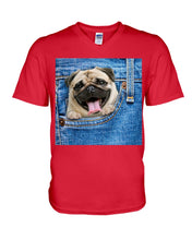 Load image into Gallery viewer, baby Pug In Denim Pocket Gift For Dog Lovers Guys V-Neck
