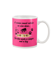 Load image into Gallery viewer, A Woman Cannot Survive On Wine Alone She Also Needs A Camper And A Dog Mug
